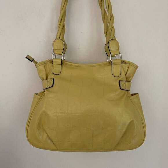 Vintage Y2K Hobo Shoulder Bag Mustard Yellow Faux Leather Croc Embossed Payless - Picture 5 of 16